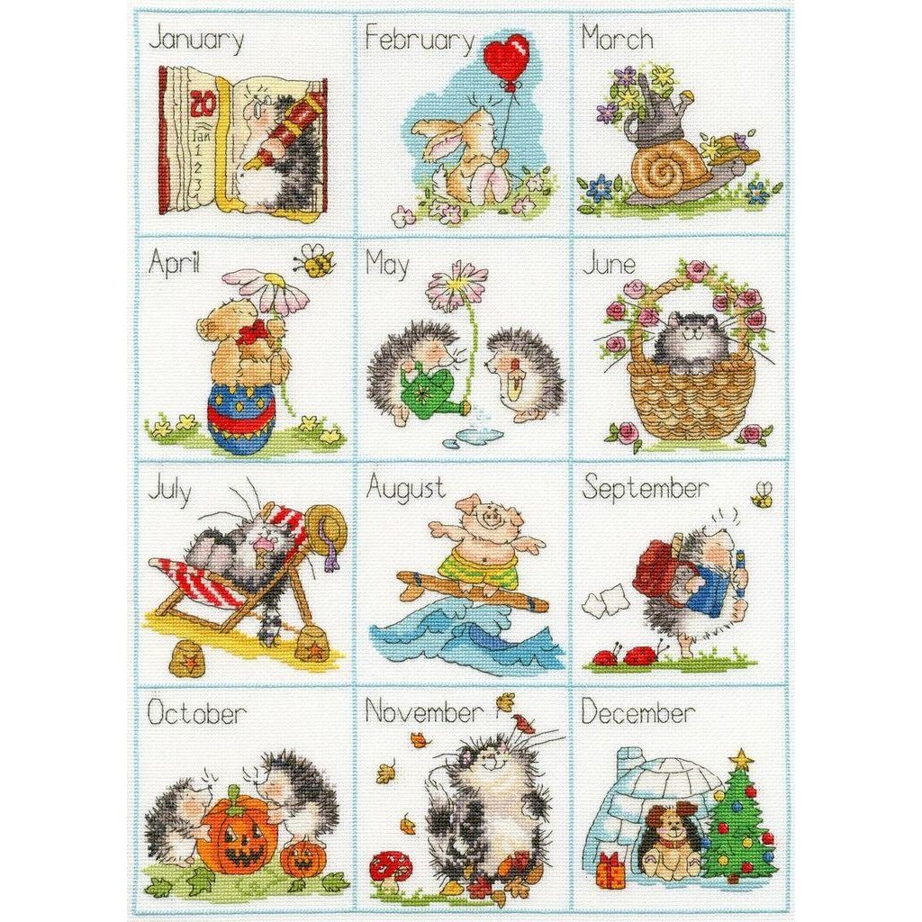 Bothy Threads counted cross stitch kit - Calendar Creatures artwork by Margaret Sherry